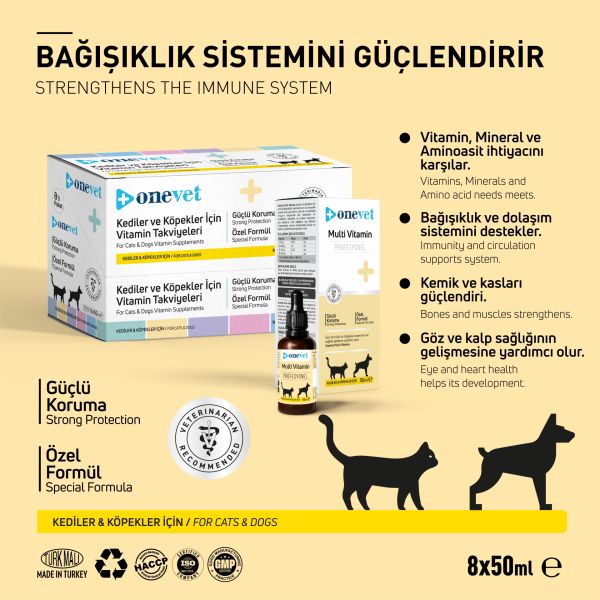 OneVet Kedi & Köpek Multi Vitamin Şurup 50 ml. 8 Adet (Kutu)