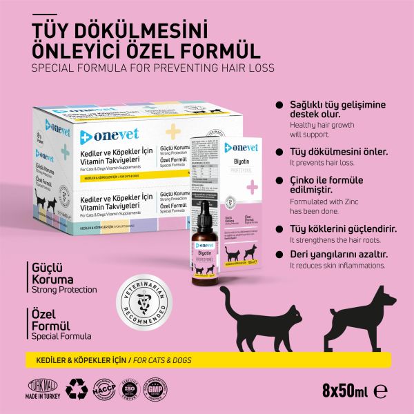 OneVet Kedi & Köpek Biyotin Şurup 50 ml. 8 Adet (Kutu)