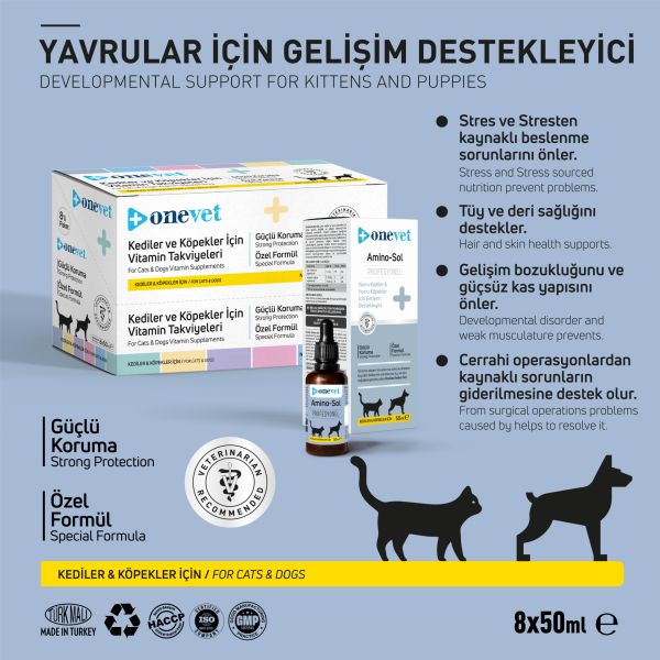 OneVet Kedi & Köpek Amino-Sol Gelişim Destekleyici Şurup 50 ml. 8 Adet (Kutu)