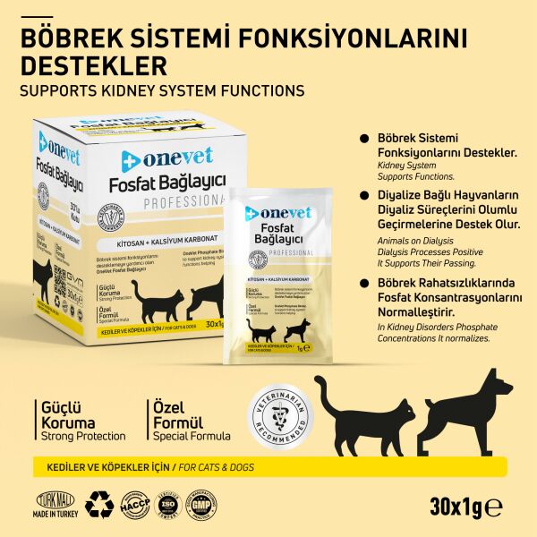 OneVet Kedi & Köpek Fosfat Bağlayıcı Saşe (Kitosan & Kalsiyum Karbonat) 1 gr. 30 Adet (Kutu)