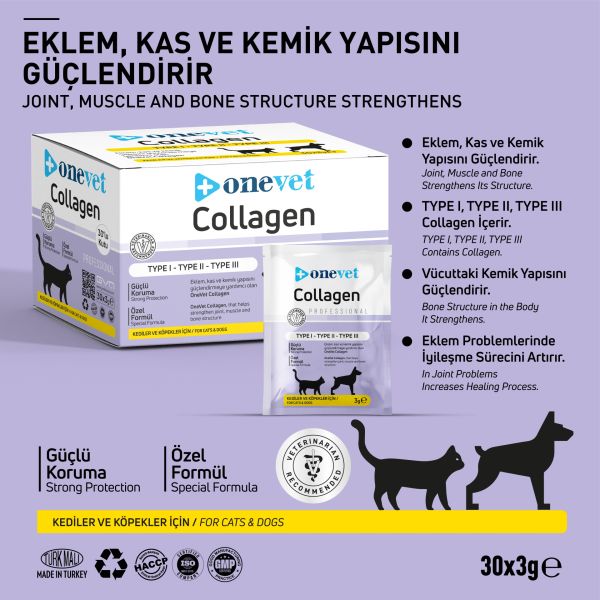 OneVet Kedi & Köpek Kolajen Saşe (Type I - Type II - Type III) 3 gr. 30 Adet (Kutu)