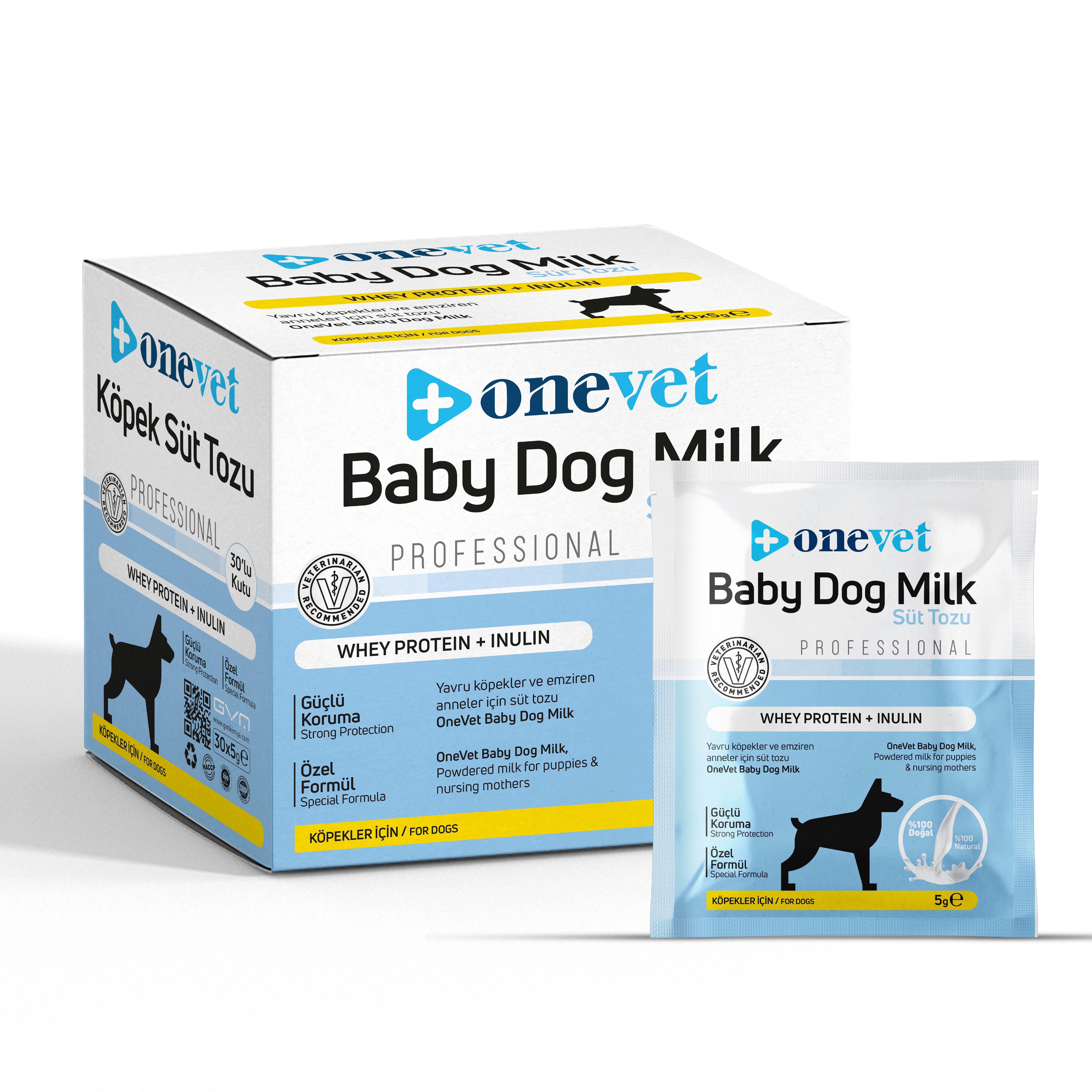 OneVet Köpek Süt Tozu Saşe (Whey Protein & İnulin) 5 gr. 30 Adet (Kutu)