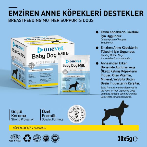 OneVet Köpek Süt Tozu Saşe (Whey Protein & İnulin) 5 gr. 30 Adet (Kutu)