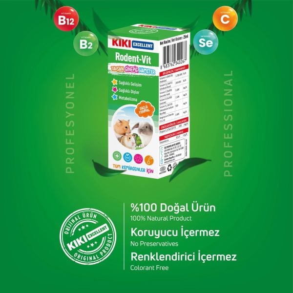 KIKI Excellent Kemirgen Rodent-Vit Vitamin Desteği 25 ml. 16 Adet (Kutu)