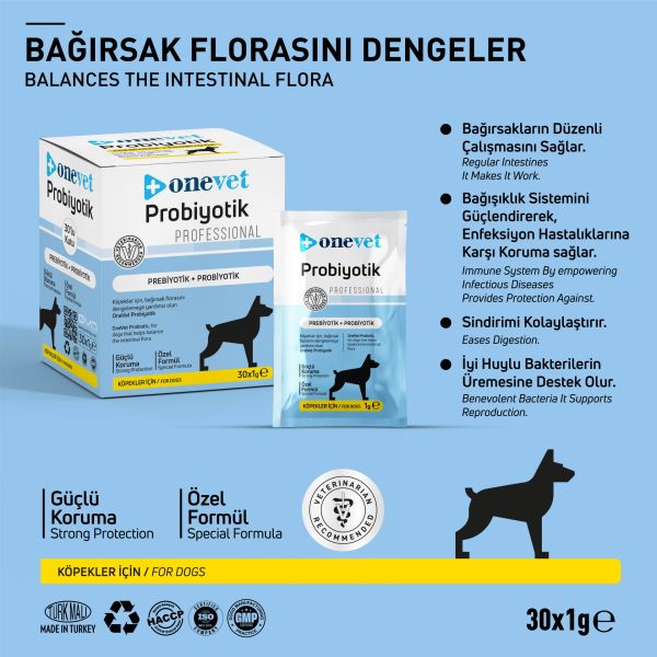 OneVet Köpek Probiyotik & Prebiyotik Saşe 1 gr. 30 Adet (Kutu)