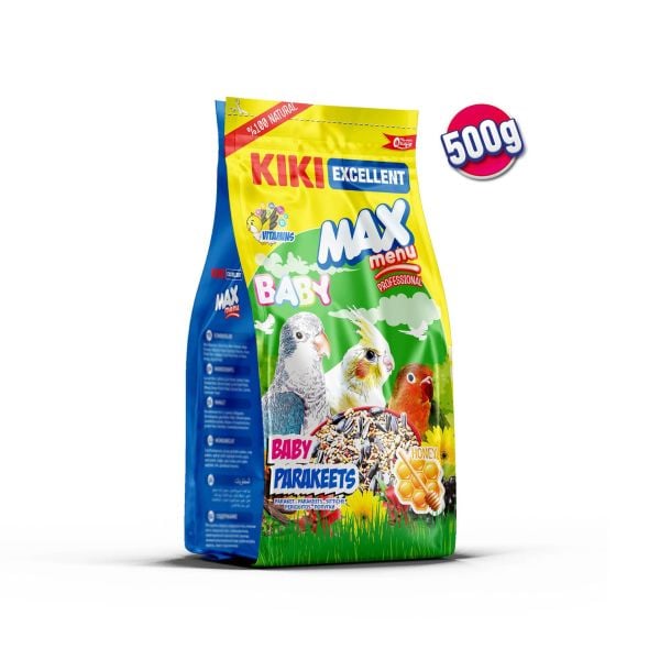 KIKI Excellent Kuş Max Menu Baby Parekets Yavru Paraket Kuşu Yemi 500 gr. 12 Adet (Kutu)