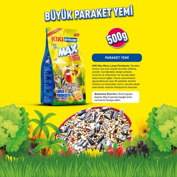 KIKI Excellent Kuş Max Menu Large Parakeets Büyük Pareket Yemi 500 gr. 12 Adet (Kutu)