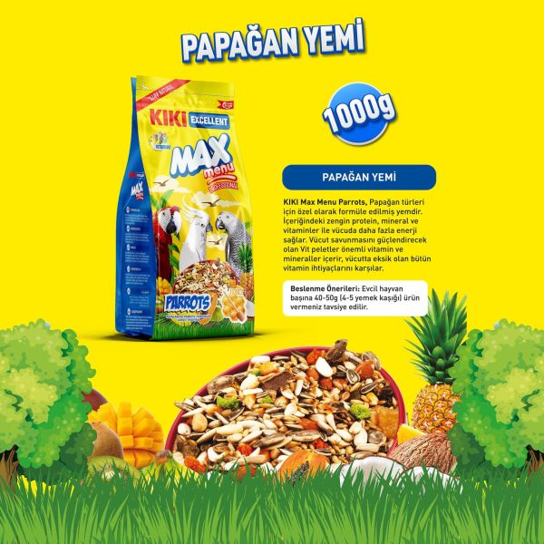 KIKI Excellent Kuş Max Menu Parrots Papağan Yemi 1000 gr. 8 Adet (Kutu)