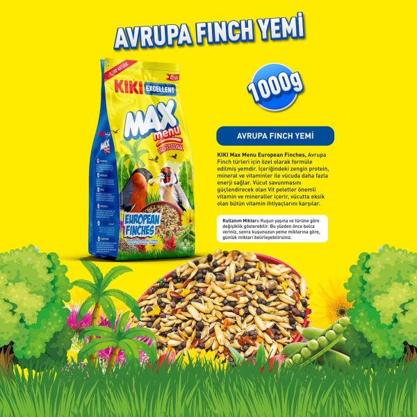 KIKI Excellent Kuş Max Menu European Finches Avrupalı Finç Yemi 1000 gr. 8 Adet (Kutu)