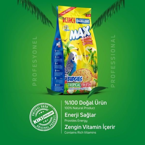 KIKI Excellent Kuş Max Menu Tropikal Meyveli Muhabbet Kuşu Yemi 1000 Gr. 8 Adet (Kutu) KB312B8