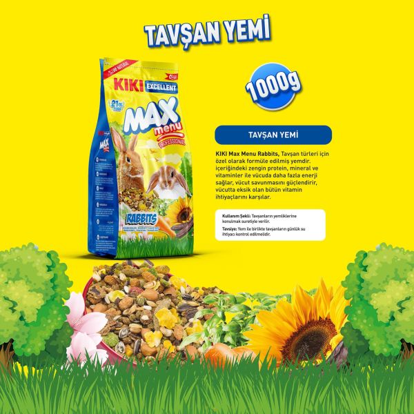 KIKI Excellent Kemirgen Max Menu Rabbits Tavşan Yemi 1000 gr. 8 Adet (Kutu)