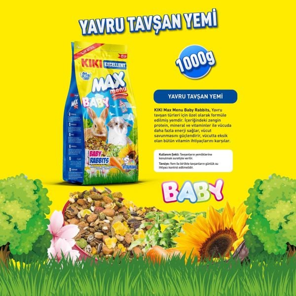 KIKI Excellent Kemirgen Max Menu Baby Rabbits Yavru Tavşan Yemi 1000 gr. 8 Adet (Kutu)
