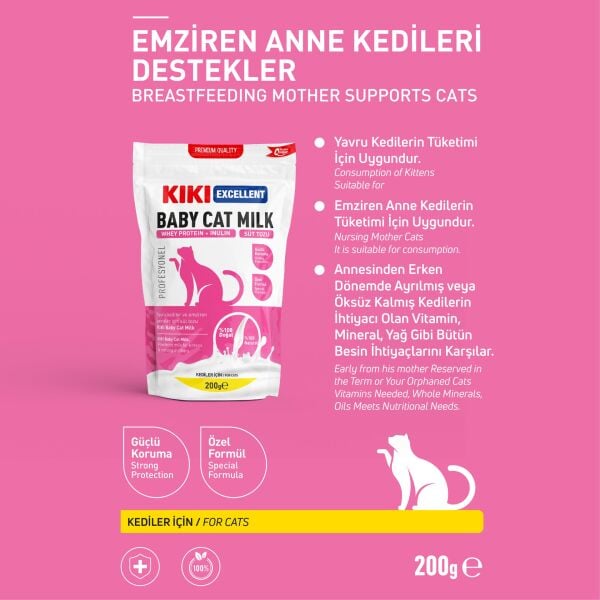 KIKI Excellent Kedi Süt Tozu (Whey Protein + İnülin) 200 gr.
