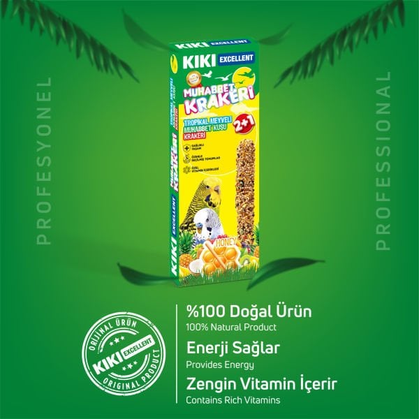Tropikal Meyveli Muhabbet Kuşu Krakeri 3'lü  - Doğal Kraker (10 KUTU)
