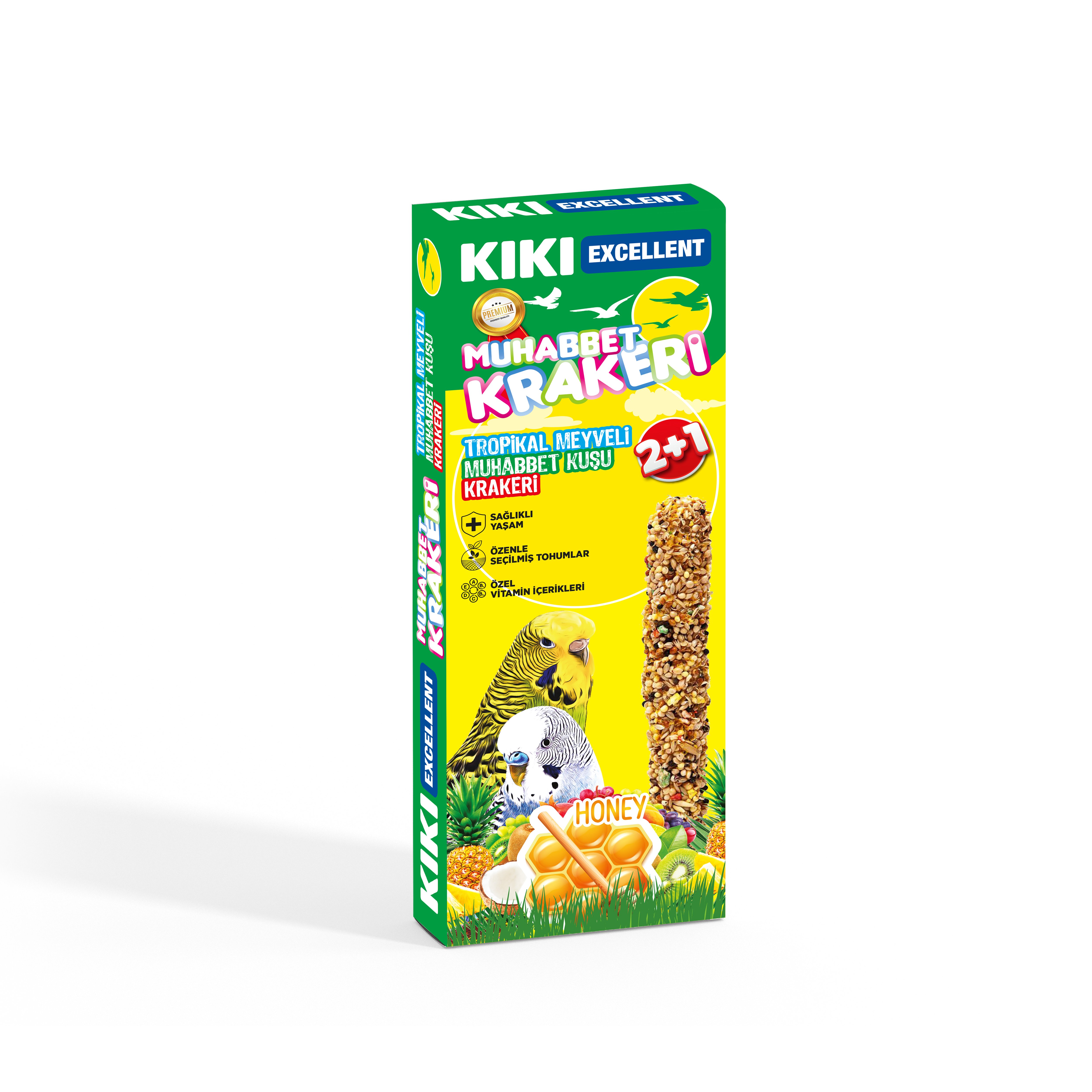Tropikal Meyveli Muhabbet Kuşu Krakeri 3'lü  - Doğal Kraker (10 KUTU)