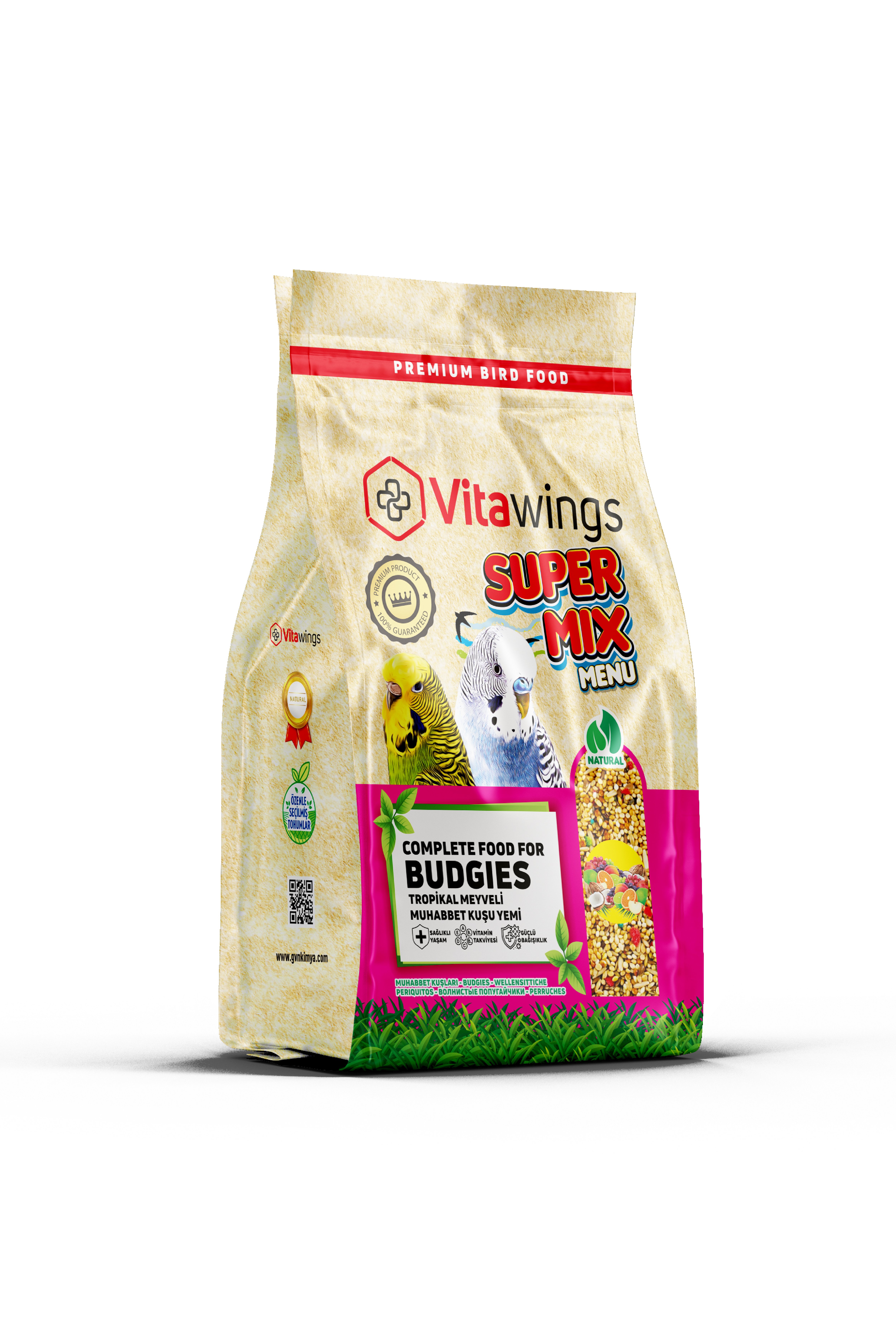 VitaWings Super Mix Menu  Budgies Tropikal Meyveli  Muhabbet Kuşu Yemi 800 Gr. 8 Adet (Kutu)