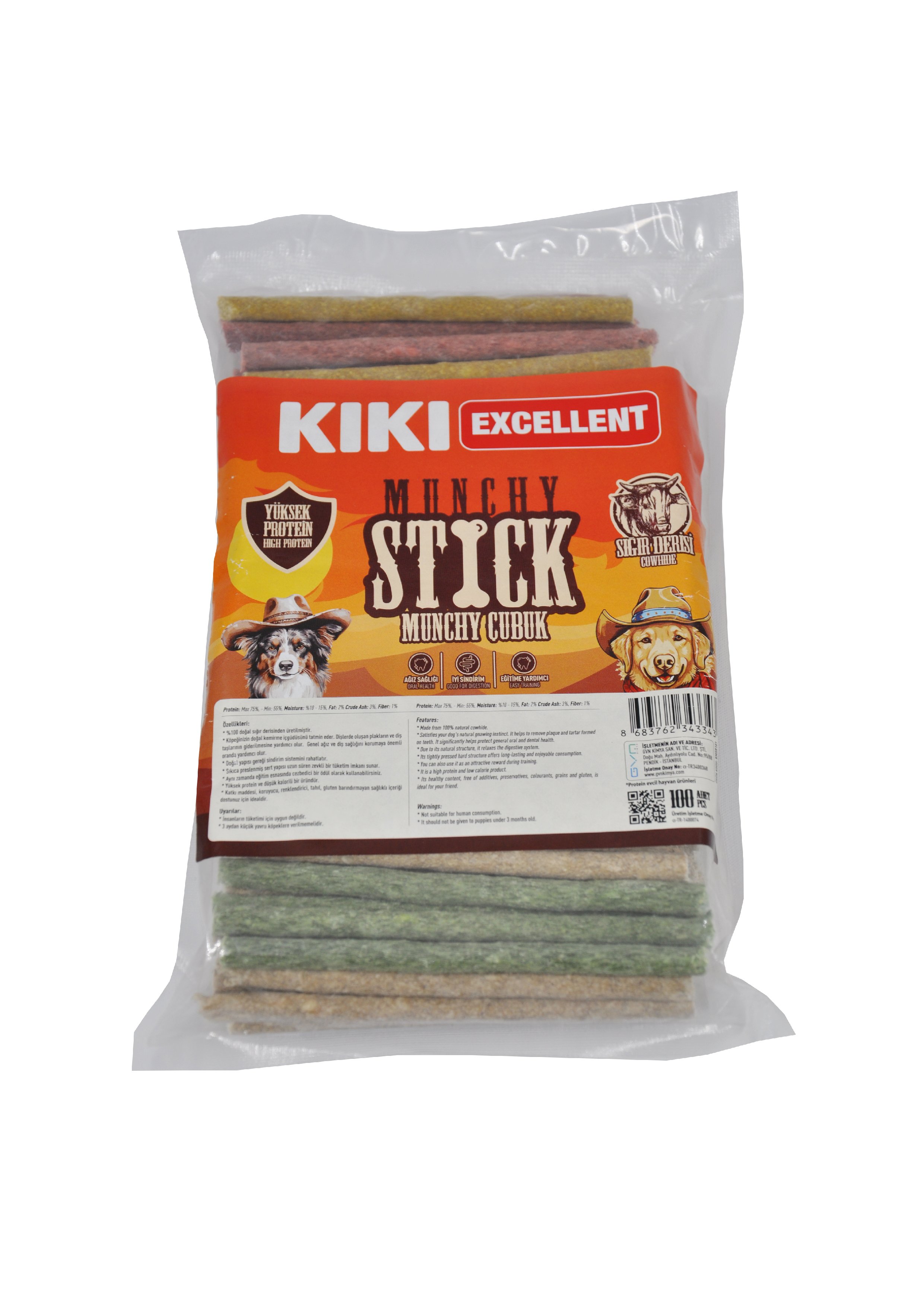 MUNCHY STICK -  SIĞIR DERİSİNDEN MUNCHY ÇUBUK  RENKLİ 100 ADET