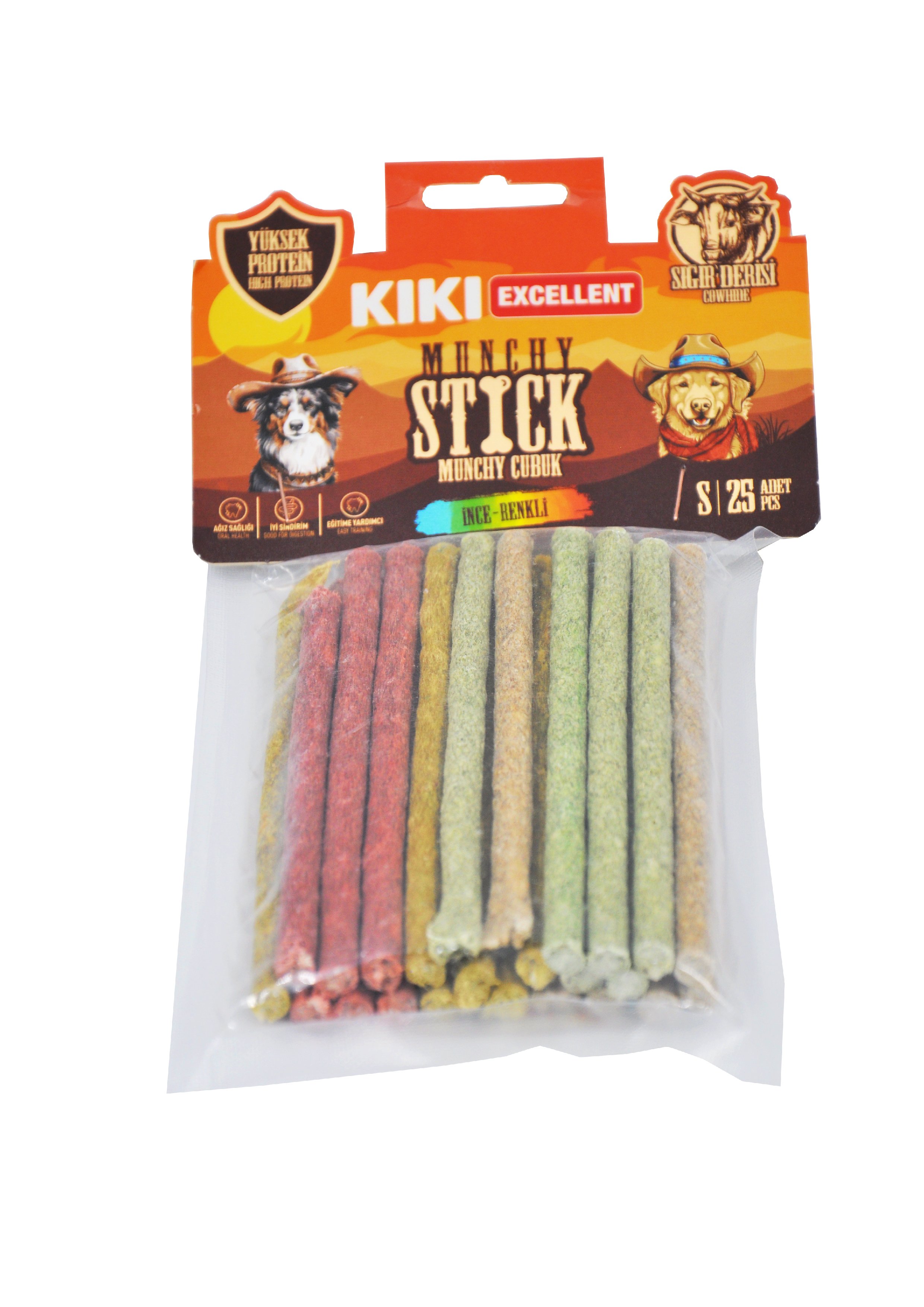 MUNCHY STICK -  SIĞIR DERİSİNDEN MUNCHY ÇUBUK  RENKLİ İNCE 25 ADET