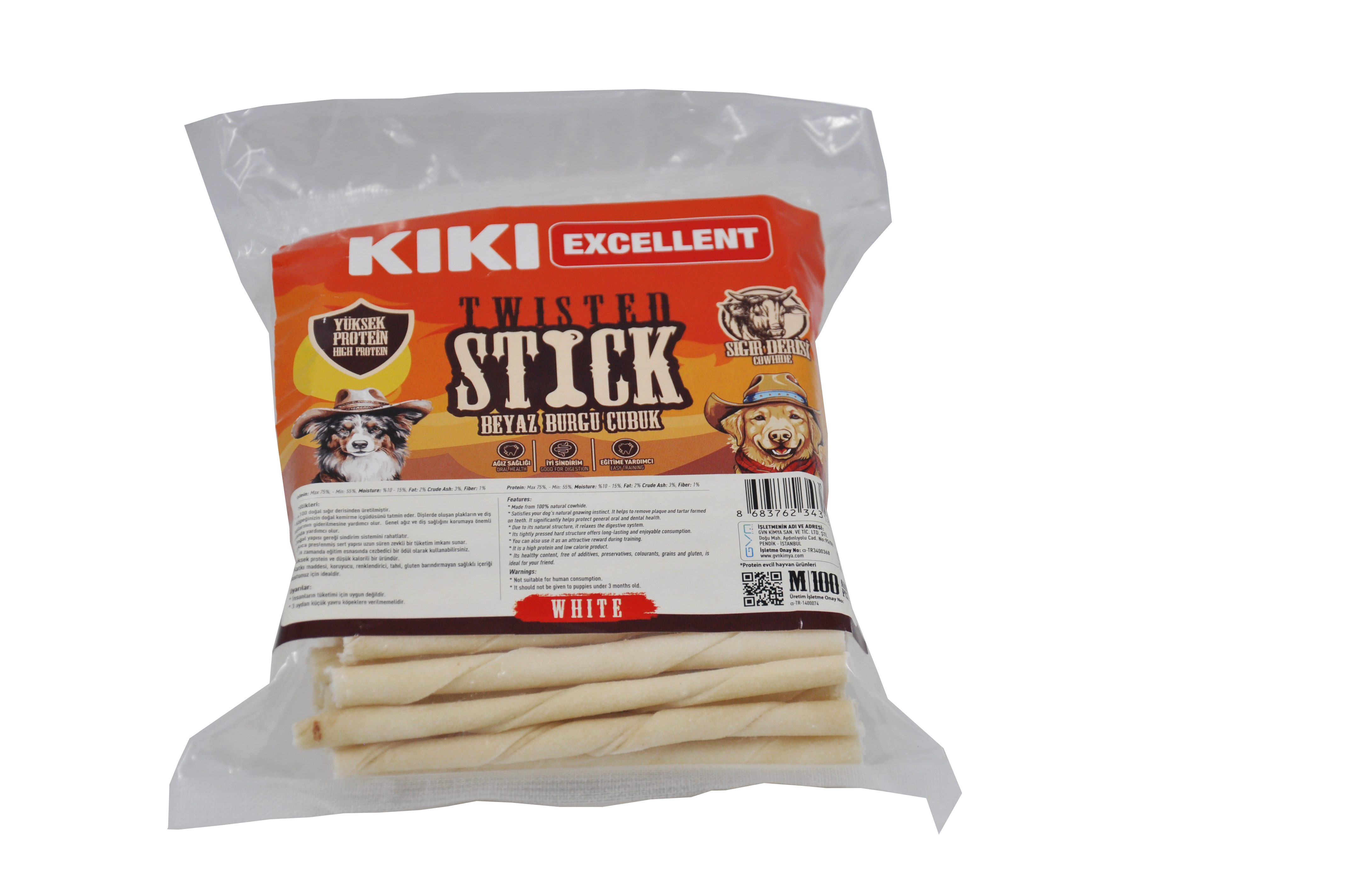 WHITE TWİSTED STİCK (BEYAZ BURGU ÇUBUK) SIĞIR DERİSİNDEN  M - 100 ADET