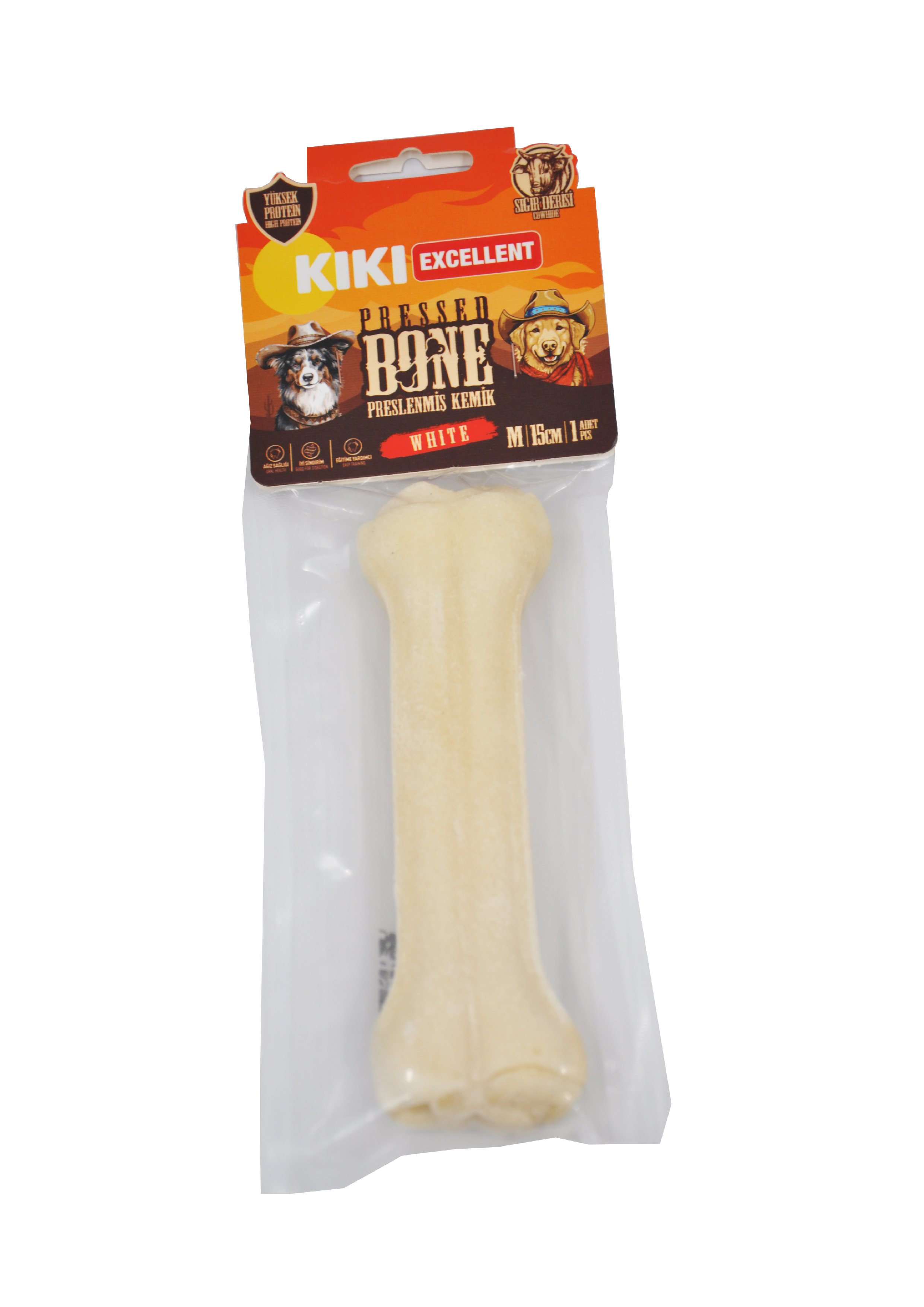 WHITE PRESSED BONE  (PRESLENMİŞ KEMİK) SIĞIR DERİSİNDEN  M - 15CM - 1 ADET