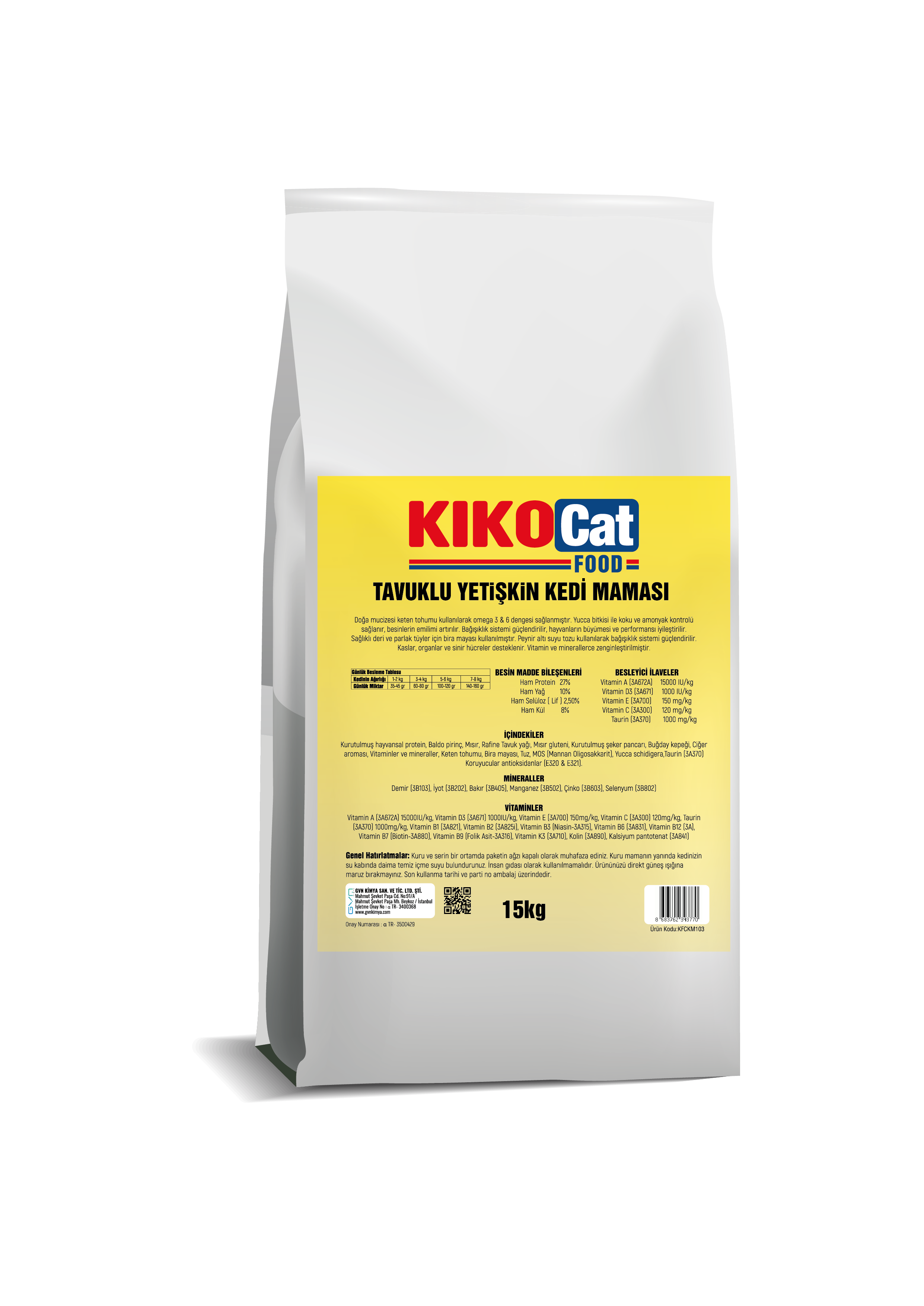 YETiŞKiN KEDİ MAMASI 15KG - TAVUKLU