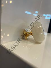 Misket Küre Metal Düğme Kulp Beyaz+Altın Dolap Modern Çekmece Tv Ünite Mobilya Komidin Tek Delik