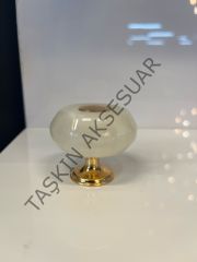 Misket Küre Metal Düğme Kulp Beyaz+Altın Dolap Modern Çekmece Tv Ünite Mobilya Komidin Tek Delik