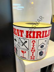 100x200mm Dikkat Kırılır Etiket Kırmızı Renkli Attention Koli Barkodu 10x20cm (450 Sarım) 1 Adet