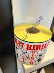 100x200mm Dikkat Kırılır Etiket Kırmızı Renkli Attention Koli Barkodu 10x20cm (450 Sarım) 1 Adet