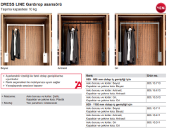 Hafele DRESS LINE Grd.asansörü 550-800 10kg