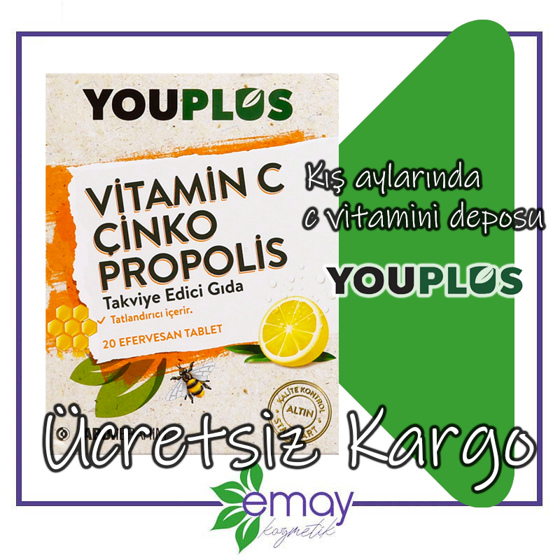 Youplus Vitamin C, Çinko, Propolis Efervesan Tablet Takviye Edici Gıda- Ücretsiz Kargo