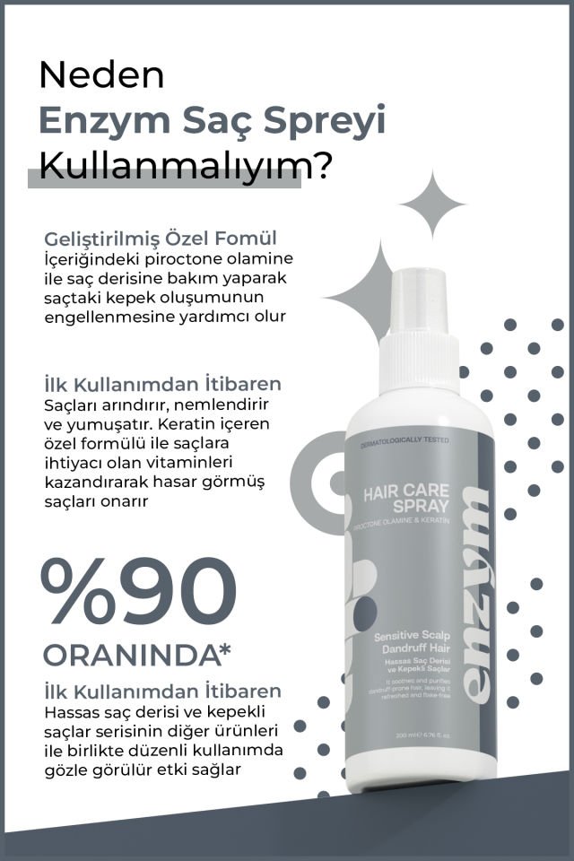 ENZYM COSMETICS Hassas Saç Derisi Ve Kepekli Saçlara Özel Kepek Önleyici Sprey 200 ml