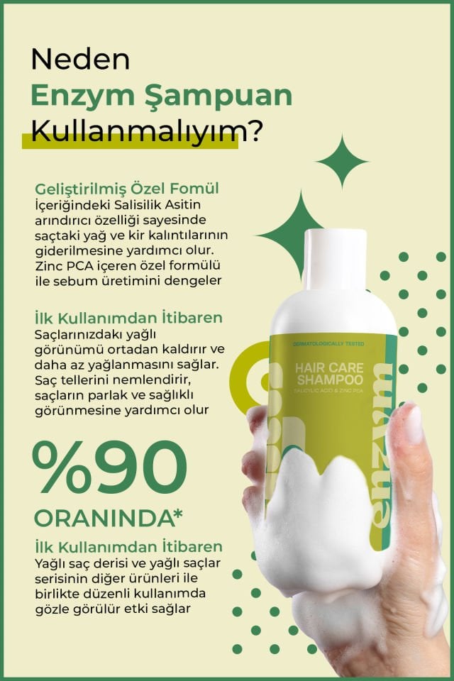 ENZYM COSMETICS Yağlı saç derisi ve Yağlı saçlar için Saç Bakım Şampuanı 400 ml