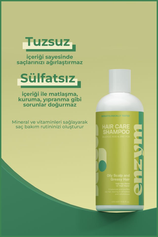 ENZYM COSMETICS Yağlı saç derisi ve Yağlı saçlar için Saç Bakım Şampuanı 400 ml