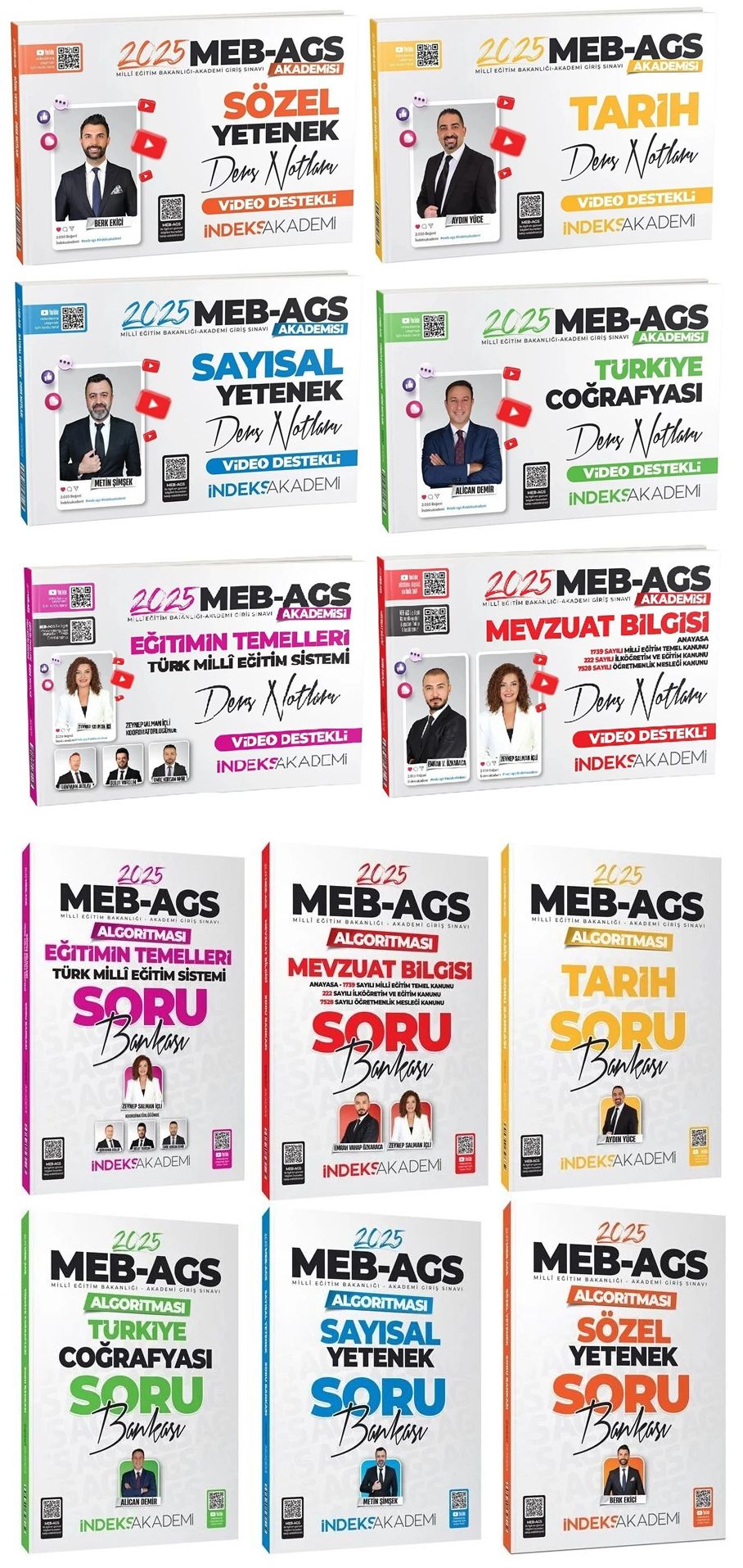 İndeks Akademi 2025 MEB-AGS Akademisi Tüm Dersler Ders Notları + Soru Bankası 12 li Set İndeks