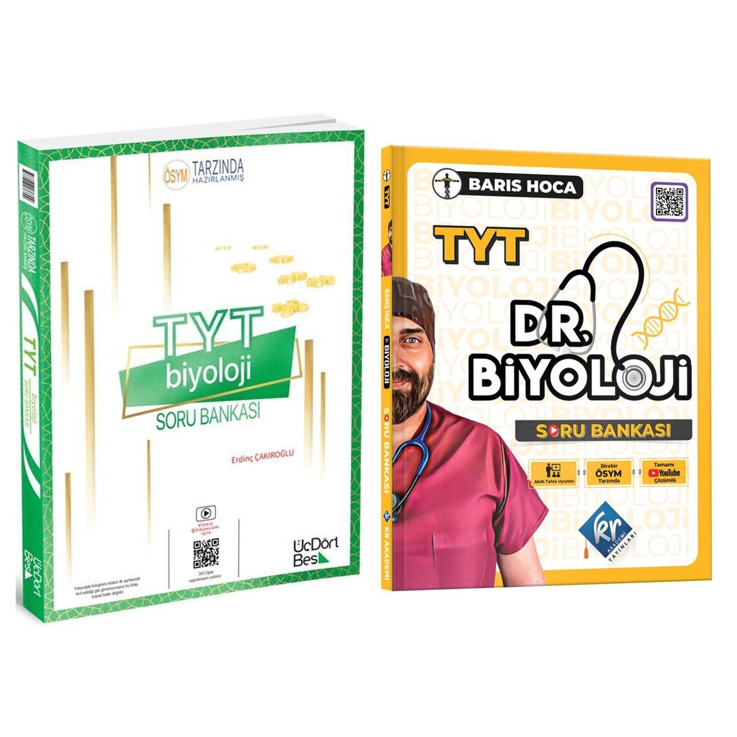 ÜçDörtBeş  TYT Biyoloji Soru Bankası ve KR Akademi Barış Hoca TYT Dr. Biyoloji Soru Bankası Seti
