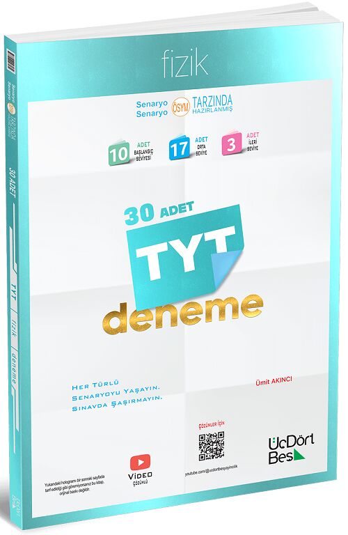Üç Dört Beş YKS TYT Fizik 30 Deneme - Ümit Akıncı Üç Dört Beş Yayınları