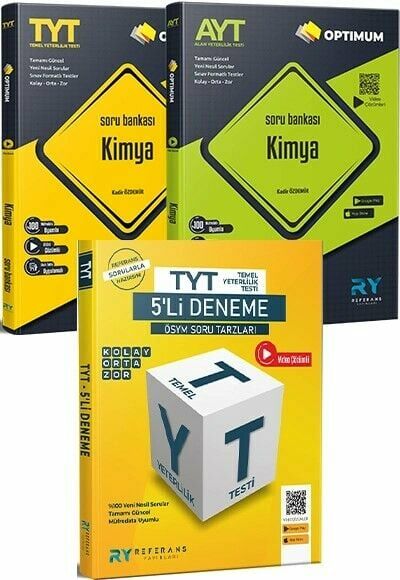 Optimum TYT ve AYT Kimya Video Çözümlü Soru Bankası TYT 5 li Deneme Seti Referans Yayınları