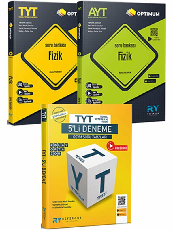 Optimum TYT Fizik AYT Fizik Video Çözümlü Soru Bankası TYT 5 li Deneme Seti Referans Yayınları