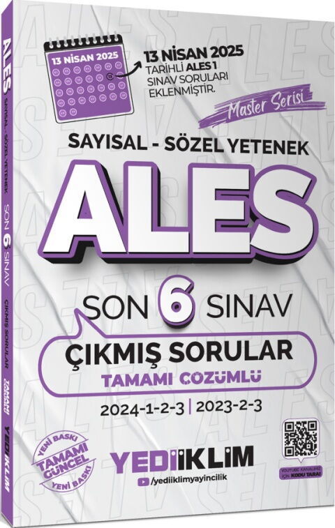 Yediiklim Yayınları ALES Master Serisi Sayısal Sözel Yetenek Tamamı Çözümlü Son 6 Sınav Çıkmış Soru
