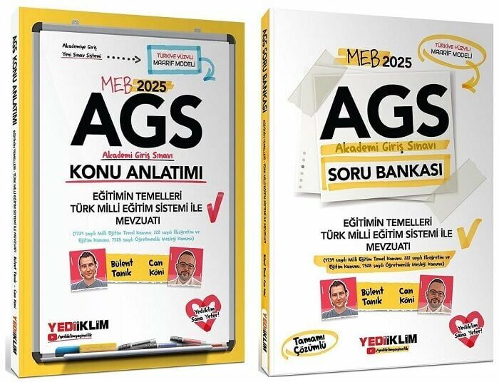 Yediiklim 2025 MEB-AGS Eğitimin Temelleri ve Türk Milli Eğitim, Mevzuatı Konu + Soru 2 li Set
