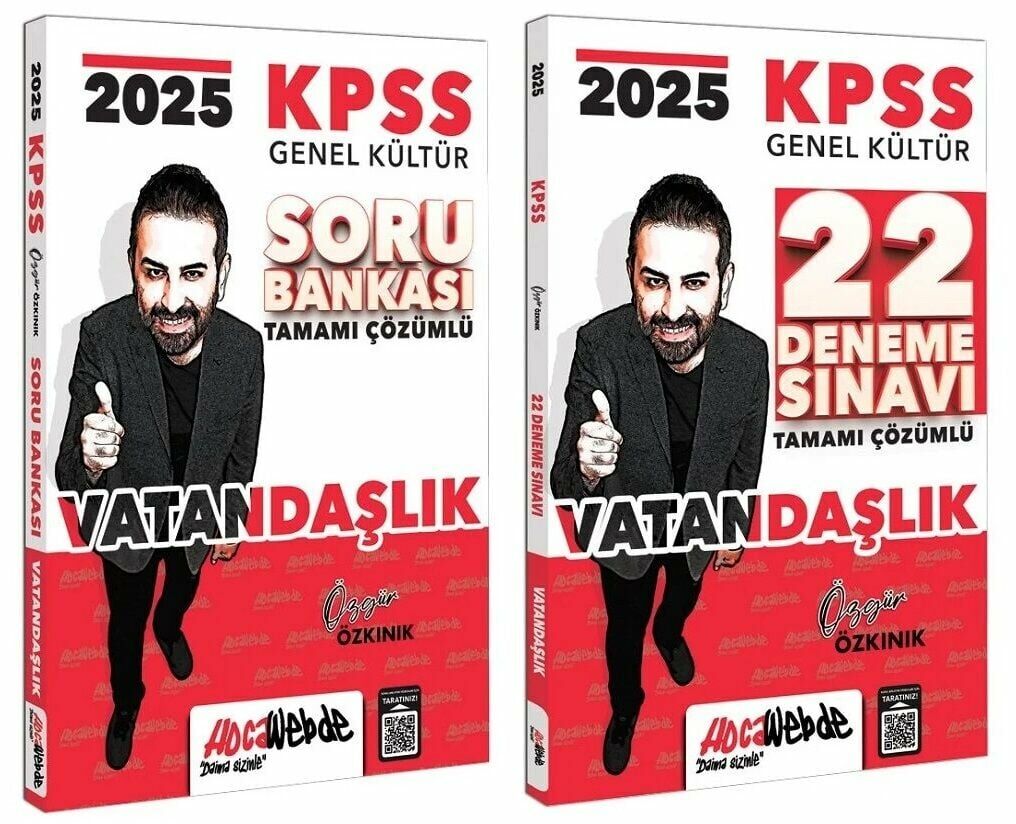 HocaWebde 2025 KPSS Vatandaşlık Soru Bankası + 22 Deneme 2 li Set - Özgür Özkınık HocaWebde Yayınları