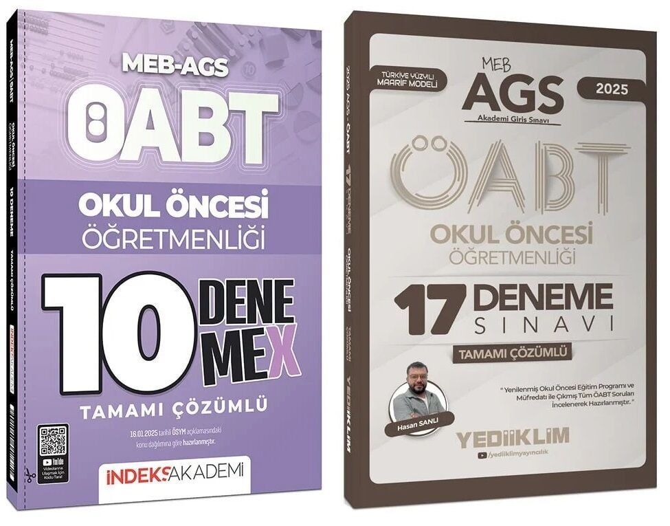 Yediiklim + İndeks 2025 ÖABT MEB-AGS Okul Öncesi Öğretmenliği 17 Deneme 2 li Set - Hasan Sanlı Yediiklim + İndeks Akademi Yayınları