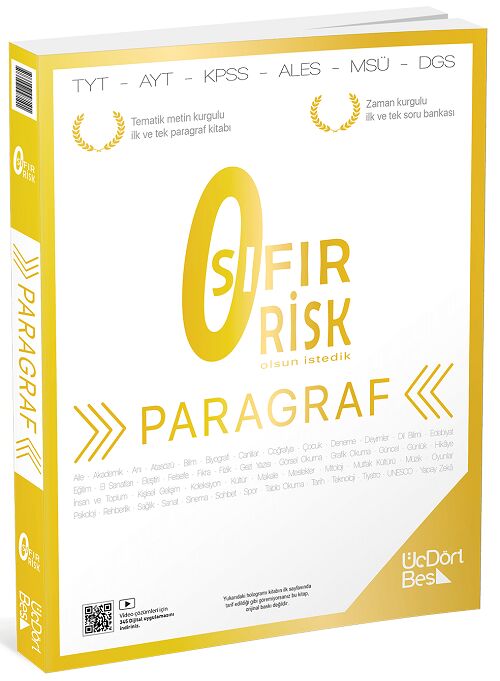 Üç Dört Beş YKS TYT AYT KPSS Paragraf 0 Sıfır Risk Soru Bankası Video Çözümlü - Hamza Kaya Üç Dört Beş Yayınları