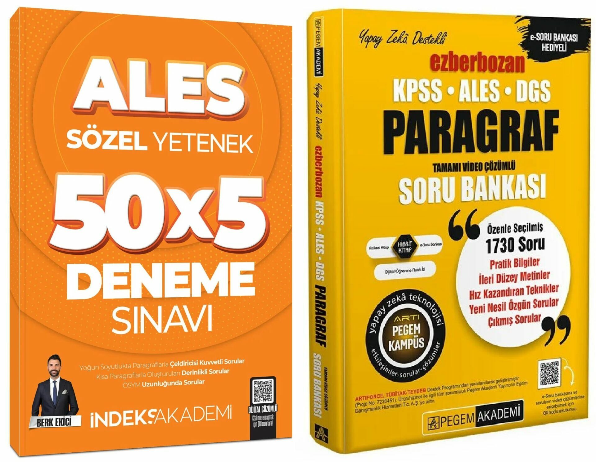 Pegem + İndeks 2025 ALES Paragraf Ezberbozan Soru Bankası + 5 Deneme 2 li Set Pegem + İndeks
