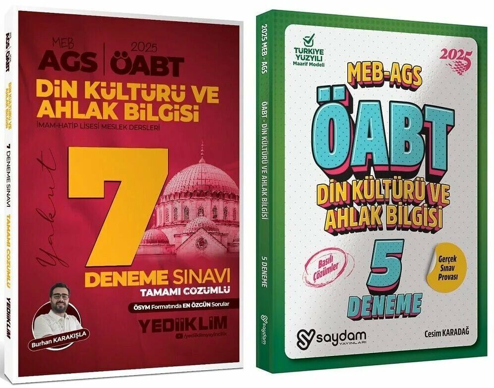 Yediiklim + Saydam 2025 ÖABT MEB-AGS Din Kültürü ve Ahlak Bilgisi Öğretmenliği 7+5 Deneme 2 li Set - Burhan Karakışla Yediiklim + Saydam Yayınları