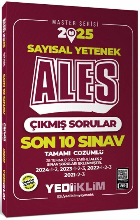 Yediiklim Yayınları 2025 ALES Sayısal Yetenek Son 10 Sınav Tamamı Çözümlü Çıkmış Sorular