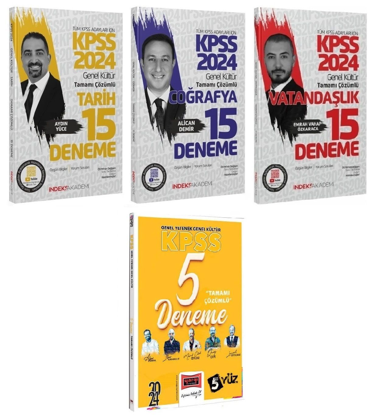 İndeks 2024 KPSS Genel Yetenek Genel Kültür 5Yüz 5+45 Deneme 4 lü Set Yargı + İndeks Akademi