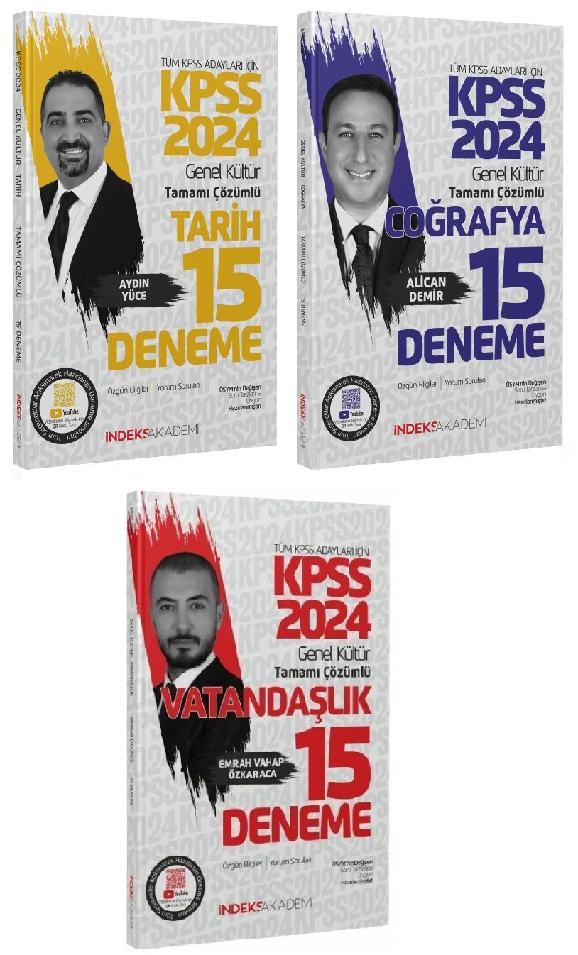 İndeks Akademi 2024 KPSS Tarih+Coğrafya+Vatandaşlık 45 Deneme 3 lü Set İndeks Akademi Yayıncılık