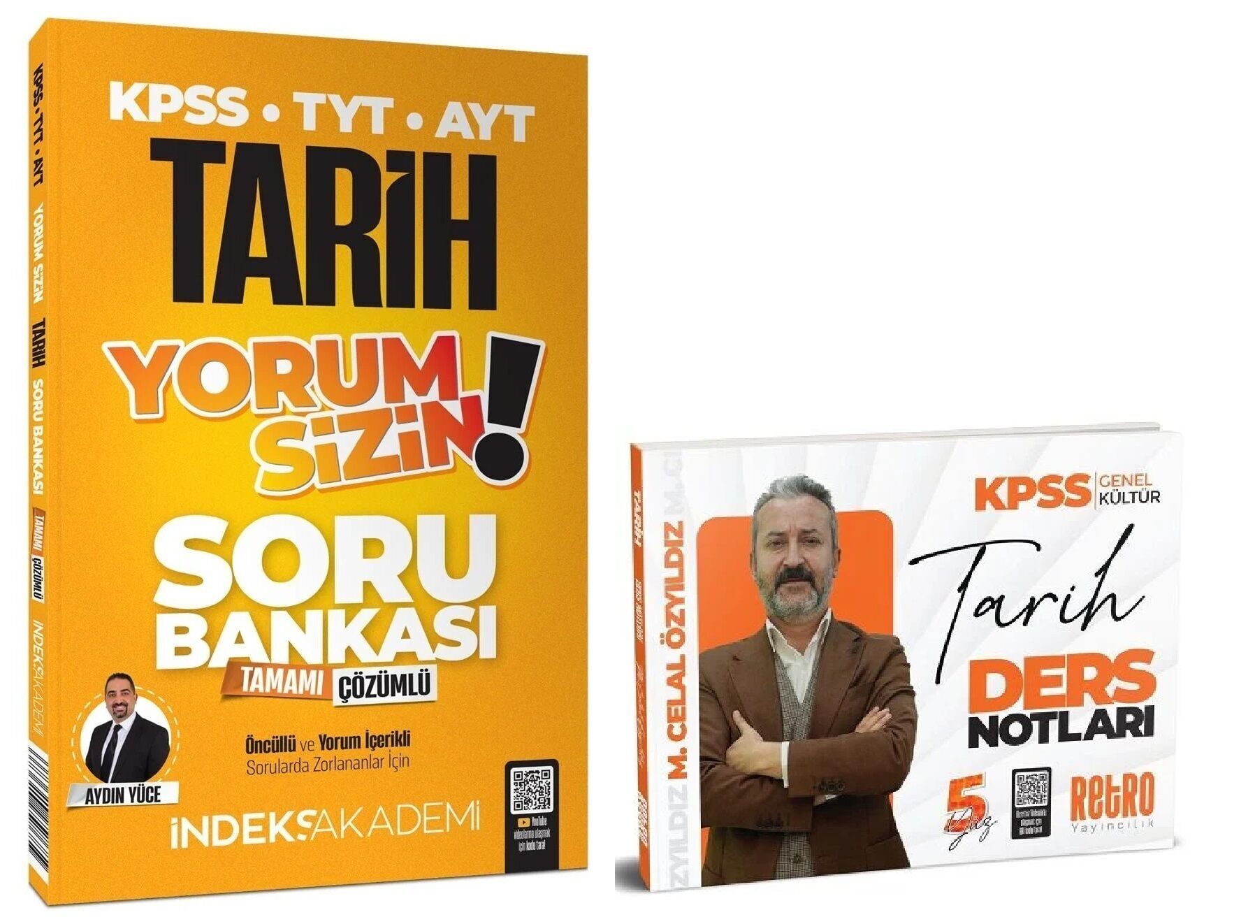 Retro + İndeks 2025 KPSS Tarih 5Yüz Ders Notları + Yorum Sizin Soru Bankası 2 li Set - Mehmet Celal Özyıldız Retro